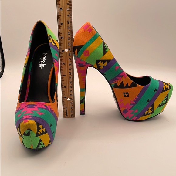 Aztec Print Platform High Heels Shoes Charlotte Russe Size 8 Colorful Canvas - Picture 9 of 15